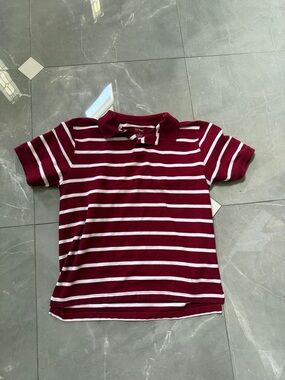 L.L. Bean Burgundy & White Striped Polo Shirt